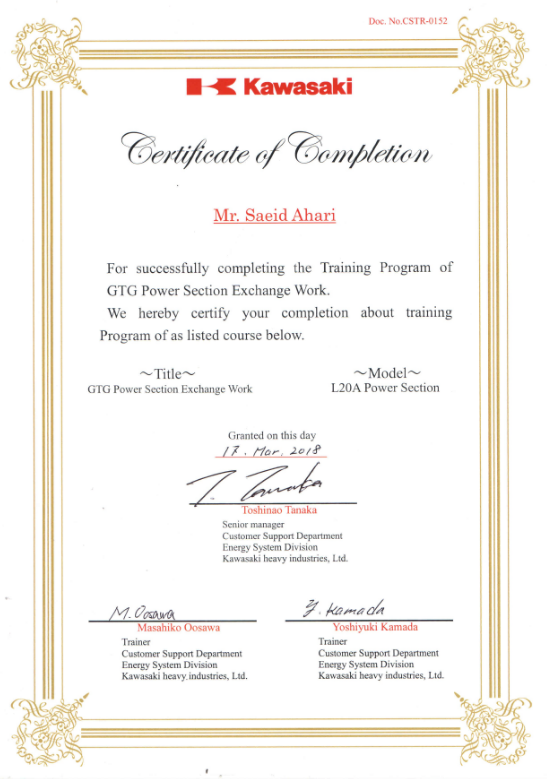 Training Program of GTG Power Section Exchange Work