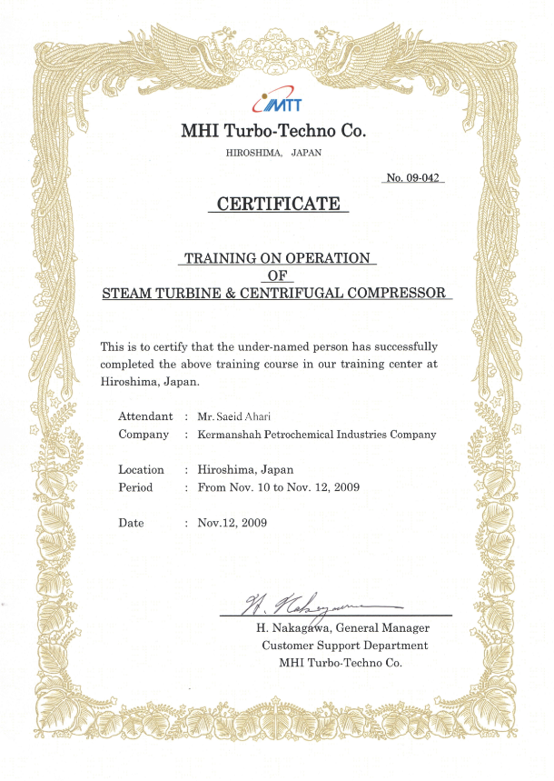 Training on Operation of Steam Turbine & Centrifugal Compressor